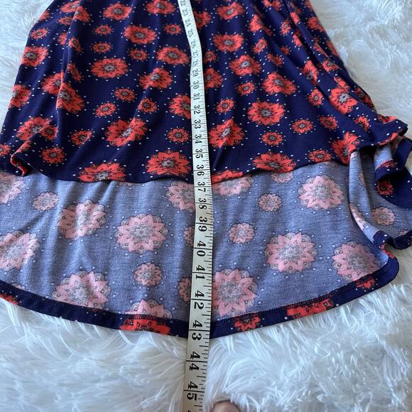 LuLaRoe XS Carly Dress Navy Pink Floral Swing Stretch Knit Pocket Size xs - Picture 9 of 12
